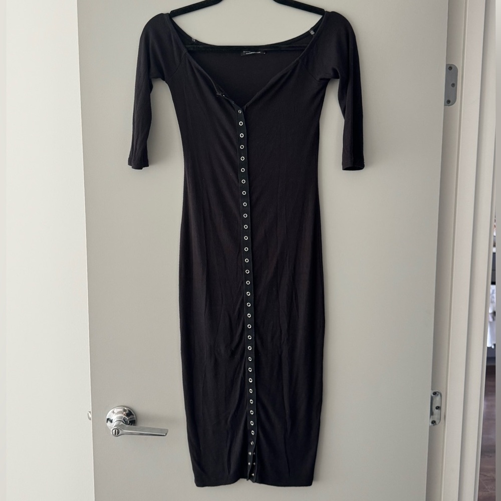 Fashion Nova Black Long Sleeve Button Dress
